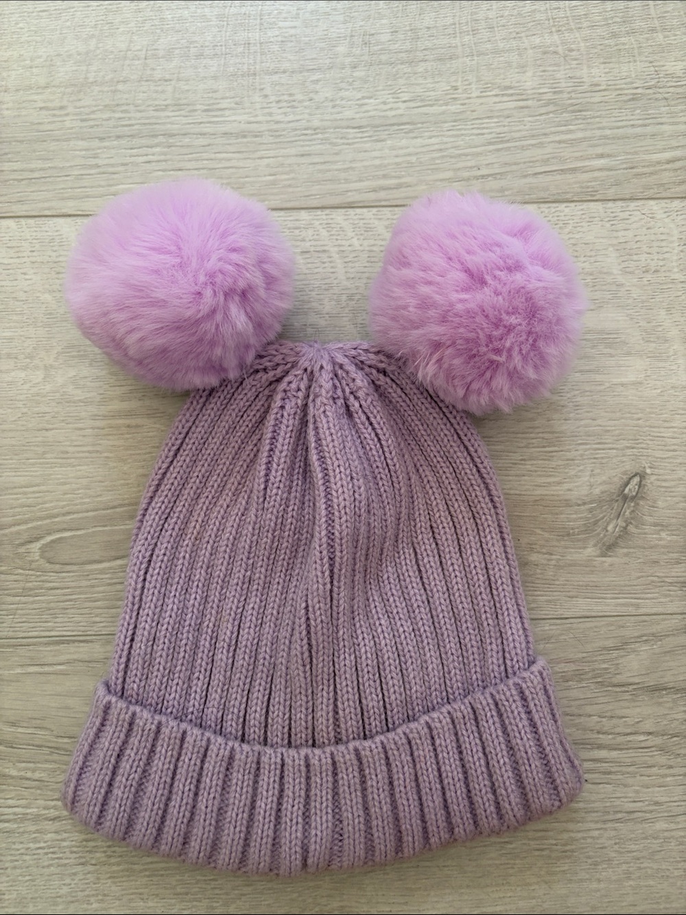 Lavender Double Pom Knit Beanie - Women